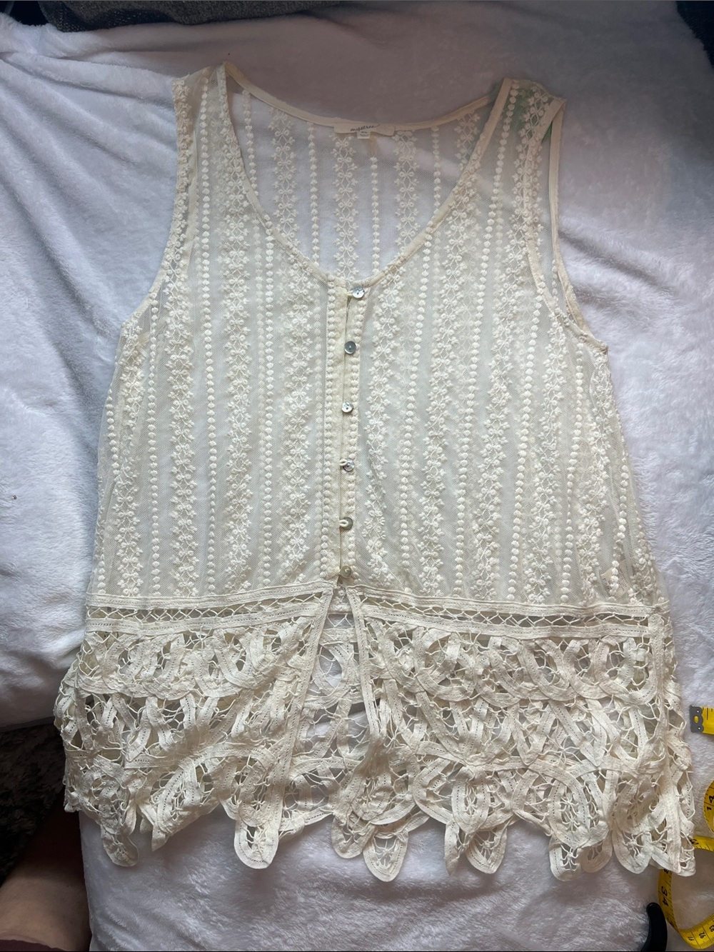 Mystree Cream Lace-Trim Button Front Camisole Top 2053